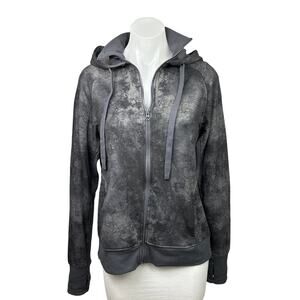 Danskin Grey Tie Dye Marble Print Collar Zip Hooded Athletic Jacket Sweater Top